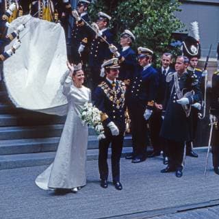 Bernadotte König Carl XVI. Gustaf von Schweden bei der Hochzeit mit Silvia Sommerlath in Stockholm, Schweden 1976. King Carl XVI Gustaf of Sweden marries the German Silvia Sommerlath at Stockholm, Sweden 1976. Copyright: WolfgangxKühn UnitedArchives100304