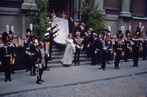 Bernadotte König Carl XVI. Gustaf von Schweden bei der Hochzeit mit Silvia Sommerlath in Stockholm, Schweden 1976. King Carl XVI Gustaf of Sweden marries the German Silvia Sommerlath at Stockholm, Sweden 1976. Copyright: WolfgangxKühn UnitedArchives100322