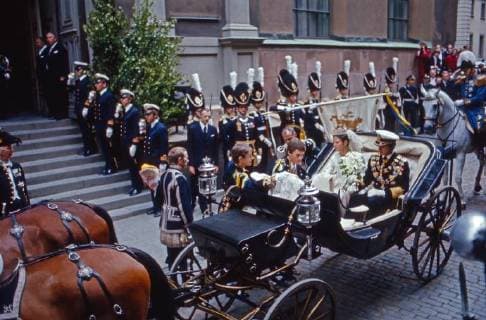 Bernadotte König Carl XVI. Gustaf von Schweden bei der Hochzeit mit Silvia Sommerlath in Stockholm, Schweden 1976. King Carl XVI Gustaf of Sweden marries the German Silvia Sommerlath at Stockholm, Sweden 1976. Copyright: WolfgangxKühn UnitedArchives100329