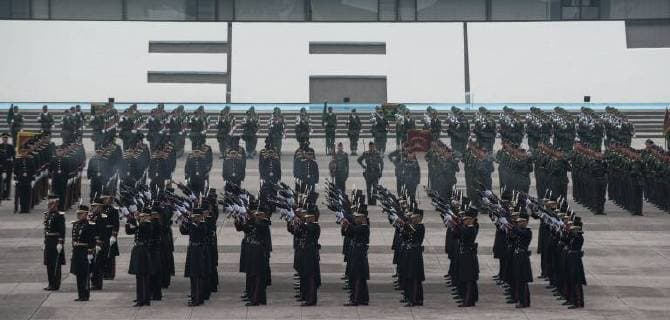September 13, 2018 - Mexico City, Mexico - Mexican Military Cadets fire a rifle salute as Mexican President, Enrique PeÃÂ¦a Nieto, hosts a Military Parade at the Heroic Collegio Militar (Military Academy) in Mexico City, Mexico, Sept. 13, 2018. Mexico City Mexico - ZUMAic07 20180913_zan_ic07_052 Copyright: xUsxJointxStaffx
