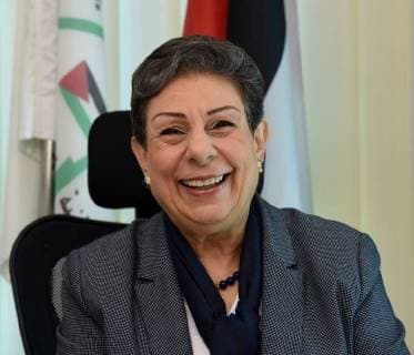Dr. Hanan Ashrawi, Head of the Department of Public Diplomacy and Policy of the PLO, Palestinian Liberation Organization, works in her office in the PLO headquarters in Ramallah, West Bank, September 17, 2018. According to a PLO statement, U.S. authorities told employees of the PLO office in Washington,D.C. to cease operations, close all bank accounts and vacate the premises by Oct. 13. The visas of the Palestinian Ambassador Husam Zomlot and his family were revoked by American authorities who demanded they leave the country.  JER2018091718 DEBBIExHILL