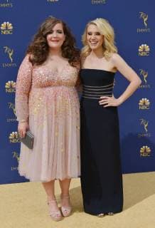Actors Kate McKinnon (L) and Aidy Bryant attend the 70th annual Primetime Emmy Award at the Microsoft Theater in downtown Los Angeles on September 17, 2018.  LAP20180917027 CHRISTINExCHEW