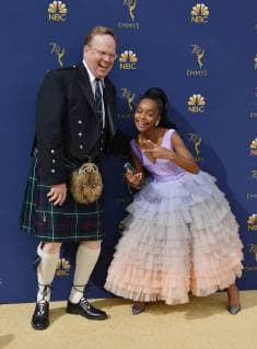 Actors Peter Mackenzie (L) and Marsai Martin attend the 70th annual Primetime Emmy Award at the Microsoft Theater in downtown Los Angeles on September 17, 2018.  LAP201809171185 CHRISTINExCHEW
