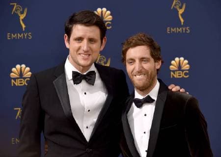 Actors Zach Woods (L) and Thomas Middleditch attend the 70th annual Primetime Emmy Award at the Microsoft Theater in downtown Los Angeles on September 17, 2018.  LAP201809171196 CHRISTINExCHEW