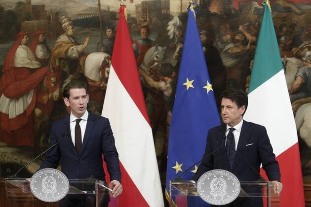 Sebastian Kurz e Giuseppe Conte Roma 18 09 2018. Il Primo Ministro Italiano incontra il Cancelliere federale Austriaco. Rome September 18th 2018. The Italian premier meets the Austrian Federal Chancellor. Foto Samantha Zucchi Insidefoto SamanthaxZucchi