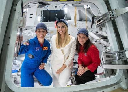 September 20, 2018 - Houston, Texas, U.S. - Astronaut NICOLE MANN, Orion Crew and Service Modules Manager LAURA KEARNEY, and Advisor to the President IVANKA TRUMP pose inside a mockup of the Orion Spacecraft during a visit to s Johnson Space Center. Houston U.S. - ZUMAz03_ 20180920_sha_z03_124 Copyright: xNASAx