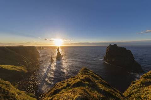 UK, Scotland, Caithness, Coast of Duncansby Head, Duncansby Stacks at sunrise  FOF09291