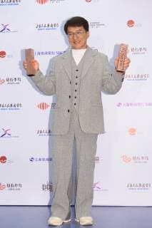 Hong Kong kungfu superstar Jackie Chan poses with his trophies during the 2018 Love Radio Music Awards ceremony in Shanghai, China, 26 September 2018. Jackie Chan wins big at Love Radio Music Awards in Shanghai  20180926_14438
