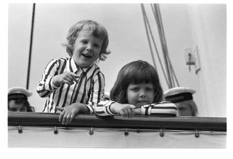 Regentparret Dronning Margrethe og Prins Henrik besoeger Bornholm sammen med Kronprins Frederik og Prins Joachim. Her ses de to prinser ombord paa Kongeskibet Dannebrog rawscan easy, Ronne Hovedstaden Denmark  Copyright: AllanxMoex spdk20060615-221314-2