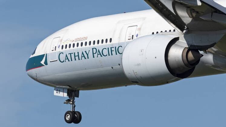 September 27, 2018 - Richmond, British Columbia, Canada - A Cathay Pacific Airways Boeing 777-300ER (B-KQS) wide-body jet airliner airborne on short final approach for landing. Richmond Canada - ZUMAs202 20180927_zap_s202_004 Copyright: xBaynexStanleyx