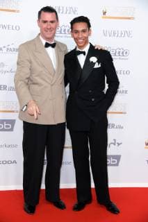Andrej Hermlin mit Sohn David Hermlin bei der Goldene Henne 2018 in der Messe Leipzig am 28.09.2018 - Roter Teppich