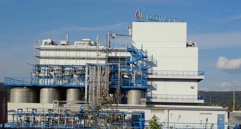 28.09.2018 Basel. Im Bild : Novartin Fabrikanlage. Entlassung Entlassungen Fabrik Chemiefabrik Logo Schriftzug