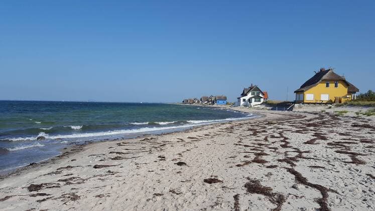 Feature Symbol: Heiligenhafen 09 18 pp Strandhäuser bei Heiligenhafen im September 2018 Deutschland deutsch deutsches deutsche Schleswig Holstein Urlaub Ferien Reise See Ostsee Sandstrand Strandkorb Strandkörbe Meer Düne Dünen Strandhaus quer