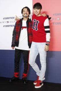 (L to R) Japanese actor Nobuaki Kaneko and TV personality Harry Sugiyama, pose for the cameras during Tokyo Icons event on October 8, 2018, Tokyo, Japan. The American fashion brand Tommy Hilfiger presented its Fall 2018 collection in Tokyo inviting international and Japanese celebrities such as F1 race driver Lewis Hamilton and model and Justin Bieber s wife Hailey Baldwin.  (gxta_THJIcons034)