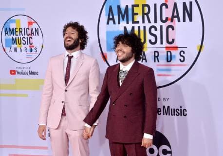 Singers Benny Blanco and Lil Dicky arrive for the 46th annual American Music Awards at the Microsoft Theater in Los Angeles on October 9, 2018.  LAP20181009208 JIMxRUYMEN