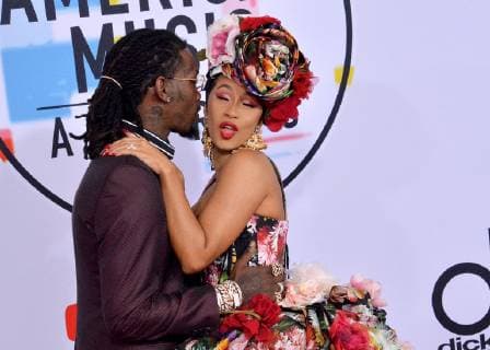 Singers Offset (L) and Cardi B arrive for the 46th annual American Music Awards at the Microsoft Theater in Los Angeles on October 9, 2018.  LAP20181009259 JIMxRUYMEN