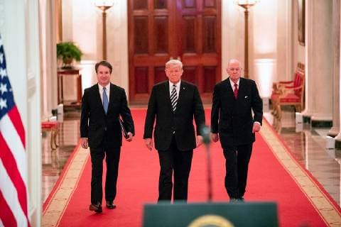 October 8, 2018 - Washington, DC, United States of America - U.S President Donald Trump, center, walks with retired Supreme Court Justice Anthony Kennedy, right, and Judge Brett Kavanaugh, prior to a symbolic public swearing-in at the White House October 8, 2018 Washington, DC. Washington United States of America - ZUMAp138 20181008_zaa_p138_008 Copyright: xJoycexN.xBoghosianx