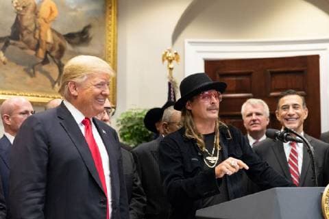 October 11, 2018 - Washington, DC, United States of America - U.S President Donald Trump, looks on as musician Kid Rock speaks during a signing ceremony for the Music Modernization Act in the Roosevelt Room of the White House October 11, 2018 Washington, DC. Washington United States of America - ZUMAp138 20181011_zaa_p138_026 Copyright: xJoycexN.xBoghosianx