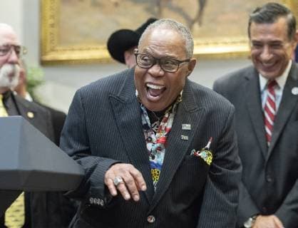 October 11, 2018 - Washington, District of Columbia, U.S. - Soul legend Sam Moore of Sam & Dave enjoys a light moment prior of the arrival of United States President Donald J. Trump who will sign H.R. 1551, the Orrin G. Hatch-Bob Goodlatte Music Modernization Act in the Roosevelt Room of the White House in Washington, DC on Thursday, October 11, 2018.Credit: CNP Washington U.S. - ZUMAs152 20181011_zaa_s152_061 Copyright: xRonxSachsx