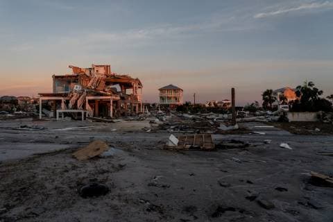 Damaged and destroyed homes sit among lots of debris after Hurricane Michael slammed into Mexico Beach, Florida October 12, 2018. Michael hit the Florida panhandle October 10.  WAP20181012054 KENxCEDENO