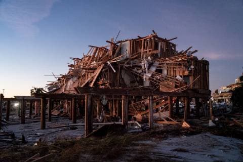 A damaged and destroyed home sit among lots of debris after Hurricane Michael slammed into Mexico Beach, Florida October 12, 2018. Michael hit the Florida panhandle October 10.  WAP20181012069 KENxCEDENO