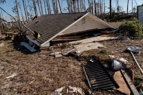 The roof of a house lays on the ground after Hurricane Michael in the early morning in Mexico Beach, Florida October 13, 2018.  WAP20181013515 KENxCEDENO