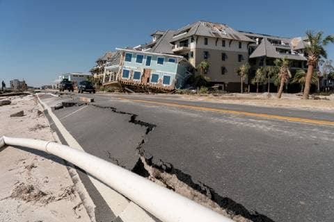 State Road 98 is cracked and sinking following Hurricane Michael in Mexico Beach, Florida October 13, 2018.  WAP20181013537 KENxCEDENO