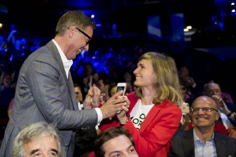 Artexis Group CEO Eric Everard celebrate during the award ceremony for the the Entreprise de l annee (French-speaking company of the year), Monday 15 October 2018, in Brussels.  JASPERxJACOBS 05448578