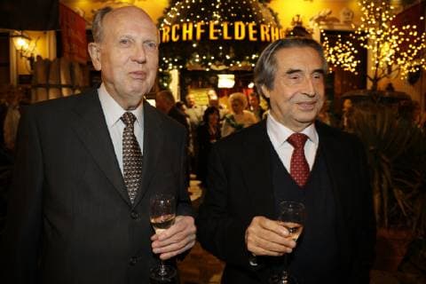 15.10.2018, Marchfelderhof Deutsch-Wagram, Verleihung des Goldenen Johann Strauß 2018, Welturaufführung des Wiener Philharmonikermarsches im Bild: Werner Resel, Maestro Riccardo Muti, Verleihung des Goldenen Johann Strauß 2018