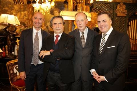 15.10.2018, Marchfelderhof Deutsch-Wagram, Verleihung des Goldenen Johann Strauß 2018, Welturaufführung des Wiener Philharmonikermarsches im Bild: Michael Bladerer -GF d. Wiener Philharmoniker, Maestro Riccardo Muti, Werner Resel, Daniel Froschauer -Vorstand d. Wiener Philharmoniker, Verleihung des Goldenen Johann Strauß 2018