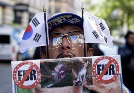 Topless Activists and PETA supporters hold a protest outside of Canada Goose in New York City on October 18, 2018.  NYP20181018102 JOHNxANGELILLO
