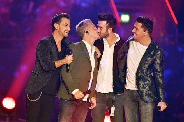 Florian Silbereisen, Christoff de Bolle mit Freund Ritchie und Jan Smit von Klubbb3 in der TV Show Schlagerboom 2018 - Alles funkelt! Alles glitzert! in der Dortmunder Westfalenhalle. Dortmund, 20.10.2018 *** Florian Silbereisen Christoff de Bolle with friend Ritchie and Jan Smit from Klubbb3 in the TV show Schlagerboom 2018 Everything sparkles Everything glitters in the Dortmund Westfalenhalle Dortmund 20 10 2018 Foto:xF.xKernx xFuturexImage