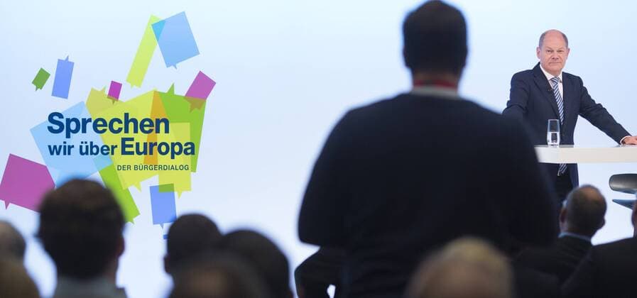 News Themen der Woche KW43 News Bilder des Tages Bundesfinanzminister Olaf Scholz, SPD, beim EU Buergerdialog bei BASF in Ludwigshafen, 22.10.2018. Ludwigshafen Deutschland