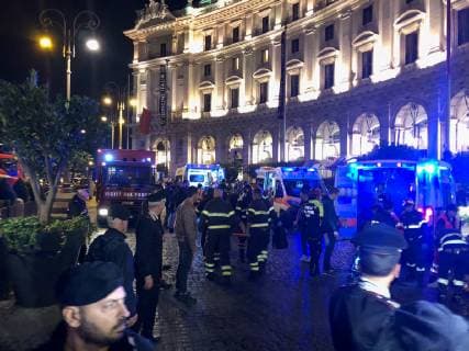 ROME, ITALY - OCTOBER 23, 2018: Firefighters and police outside the Repubblica underground station; some 30 people including CSKA Moscow fans from Russia have been injured in an escalator accident at the Repubblica underground station; Rome is hosting a UEFA Champions League Group Stage football match between CSKA Moscow and Roma. Vera Shcherbakova TASS  TS094EEA