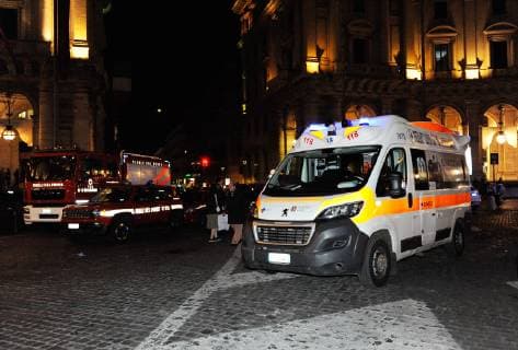 (181023) -- ROME, Oct. 23, 2018 -- Fire vehicles and an ambulance are seen outside the metro station where an escalator collapsed in Rome, Italy, on Oct. 23, 2018. At least 20 Russian football fans were injured when an escalator at a busy Rome metro station collapsed on Tuesday night, local media reported. ) ITALY-ROME-METRO-ESCALATOR-COLLAPSE ChenxZhanjie 