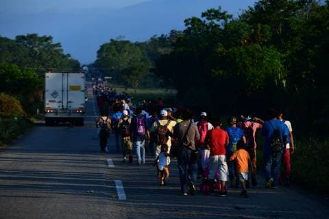 October 24, 2018 - Mapastepec, Chiapas, Mexico - Thousands of Central American migrants continued their journey toward the US border Thursday, reaching the coastal town of Mapastepec, in Chiapas, Mexico, An estimated 7,200 migrants from Honduras and other countries have pressed on, sleeping on roads, traveling on rafts, going without food and water and facing police and threats from President Trump, who called them a threat and vowed to send troops to the border with Mexico. Mapastepec Mexico - ZUMAl113 20181024_zap_l113_023 Copyright: xMiguelxJuarezxLugox