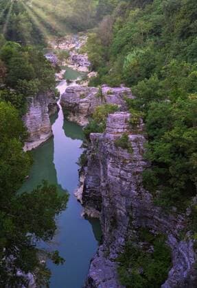 Italy, Marche, Fossombrone, Marmitte dei Giganti canyon, Metauro river in the evening  LOMF00742