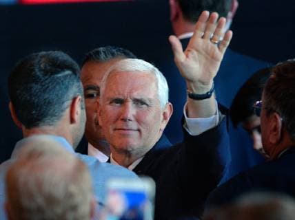 October 26, 2018 - Roswell, NM, U.S. - Vice President Mike Pence waves to supports as he works the line after giving his speech at the Roswell International Air Center as he stumped for Republicans who are running for office in New Mexico. Friday, Oct. 26, 2018. Roswell U.S. - ZUMAab1_ 20181026_zaf_ab1_011 Copyright: xJimxThompsonx