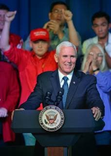 October 26, 2018 - Roswell, NM, U.S. - Vice President Mike Pence is cheered on by supports at the Roswell International Air Center as he stumped for Republicans who are running for office in New Mexico. Friday, Oct. 26, 2018. Roswell U.S. - ZUMAab1_ 20181026_zaf_ab1_010 Copyright: xJimxThompsonx