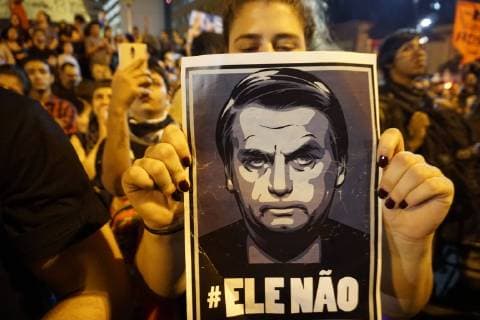 News Themen der Woche KW44 News Bilder des Tages October 30, 2018 - SoÂ£O Paulo, SoÂ£o Paulo, Brazil - SAO PAULO SP, SP 30 10 2018 BRAZIL PROTEST JAIR BOLSONARO:Students attend a demonstration of resistance against Brazil s president-elect Jair Bolsonaro in Sao Paulo, Brazil October 30, 2018. The signs reads NotHim in reference to Bolsonaro. SoÂ£O Paulo Brazil - ZUMAf126 20181030_zap_f126_015 Copyright: xCrisxFagax