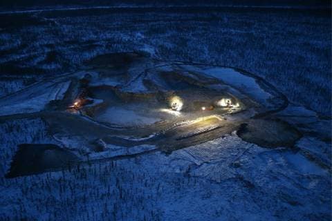 IMAGO Nature: Unsere Erde, Ressourcen, Diamanten YAKUTIA, RUSSIA - OCTOBER 30, 2018: An aerial view of the Verkhne-Munskoye deposit in the village of Verkhnyanya Muna, the Republic of Sakha (Yakutia). The ALROSA diamond company is to develop the Verkhne-Munskoye deposit up to 2043. Alexander Ryumin TASS  TS095CDF