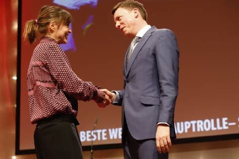 Susanne Wolff und Tobias Hans bei der 8. Verleihung des Günter Rohrbach Filmpreises 2018 in der Neuen Gebläsehalle Neunkirchen. Neunkirchen, 02.11.2018