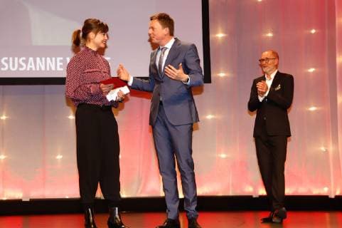 Susanne Wolff, Tobias Hans und Peter Lohmeyer bei der 8. Verleihung des Günter Rohrbach Filmpreises 2018 in der Neuen Gebläsehalle Neunkirchen. Neunkirchen, 02.11.2018