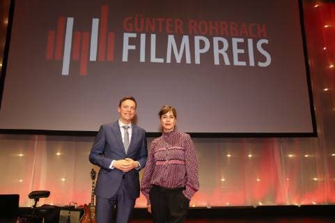 Tobias Hans und Susanne Wolff bei der 8. Verleihung des Günter Rohrbach Filmpreises 2018 in der Neuen Gebläsehalle Neunkirchen. Neunkirchen, 02.11.2018