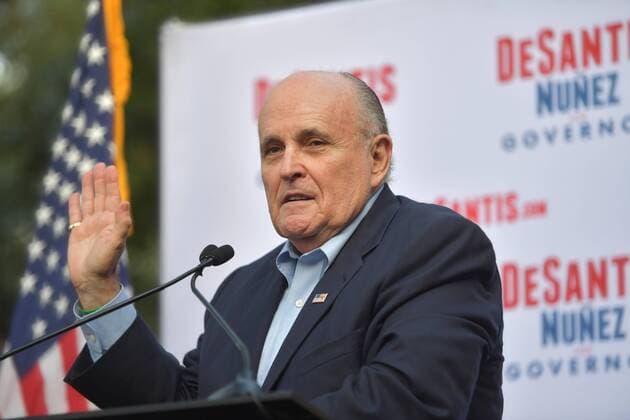 BOCA RATON, FL - NOVEMBER 04: Ron DeSantis, Rudy Giuliani and Attorney General Pam Bondi in Boca Raton on November 4, 2018 in Boca Raton, Florida.. Copyright: xHoo-Me.comx xMediaPunchx
