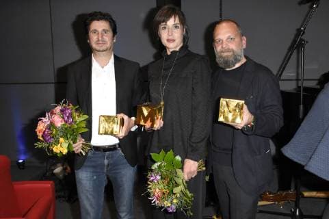 Marcos Kantis, Susanne Wolff und Wolfgang Fischer bei der Verleihung des Deutschen Regiepreises Metropolis 2018 in der Hochschule für Fernsehen und Film. München, 04.11.2018