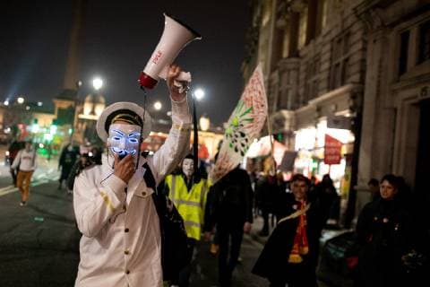 November 5, 2018 - London, London, UK - London, UK. Demonstrators take part in the Million Mask March, an anti-capitalist protest organised by Anonymous UK. The march takes place on bonfire night, the anniversary of Guy Fawkes plot to blow up the Houses of Parliament with gunpowder. London UK - ZUMAl94_ 20181105_zaf_l94_076 Copyright: xTomxNicholsonx