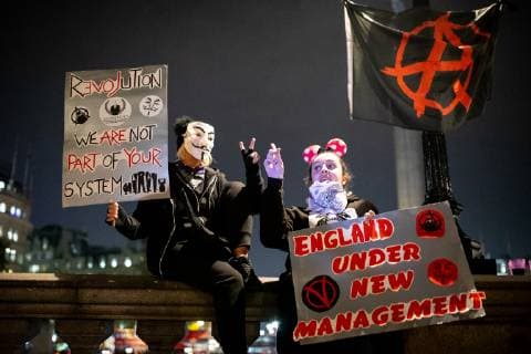 November 5, 2018 - London, London, UK - London, UK. Demonstrators take part in the Million Mask March, an anti-capitalist protest organised by Anonymous UK. The march takes place on bonfire night, the anniversary of Guy Fawkes plot to blow up the Houses of Parliament with gunpowder. London UK - ZUMAl94_ 20181105_zaf_l94_079 Copyright: xTomxNicholsonx