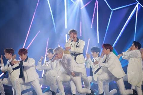 Members of South Korean boy band Wanna One perform during the 2018 MBC Plus X Genie Music Awards (2018 MGA) in Seoul, South Korea, 6 November 2018. Wanna One shows off dancing skills at 2018 MGA  20181106_73557