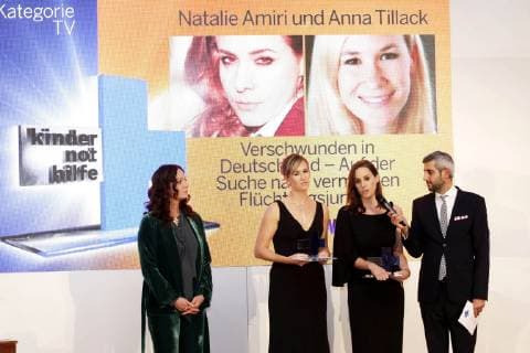 Natalia Wörner, Anna Tillack, Natalie Amiri und Michel Abdollahi bei der 20. Verleihung des Medienpreises Kinderrechte in der Einen Welt der Kindernothilfe im Schloss Bellevue. Berlin, 15.11.2018